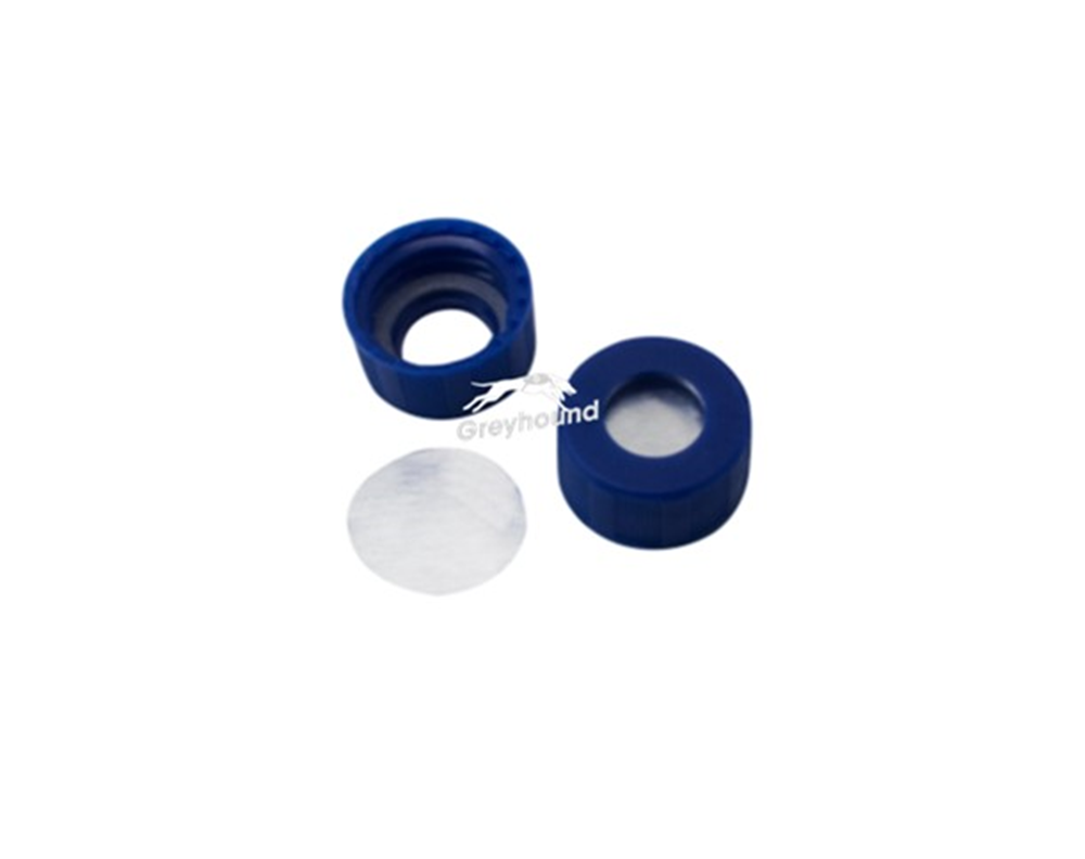 Picture of 9mm Open Top Screw Cap, Blue with Aluminium Septa, 0.1mm, (Sealed by O-ring)